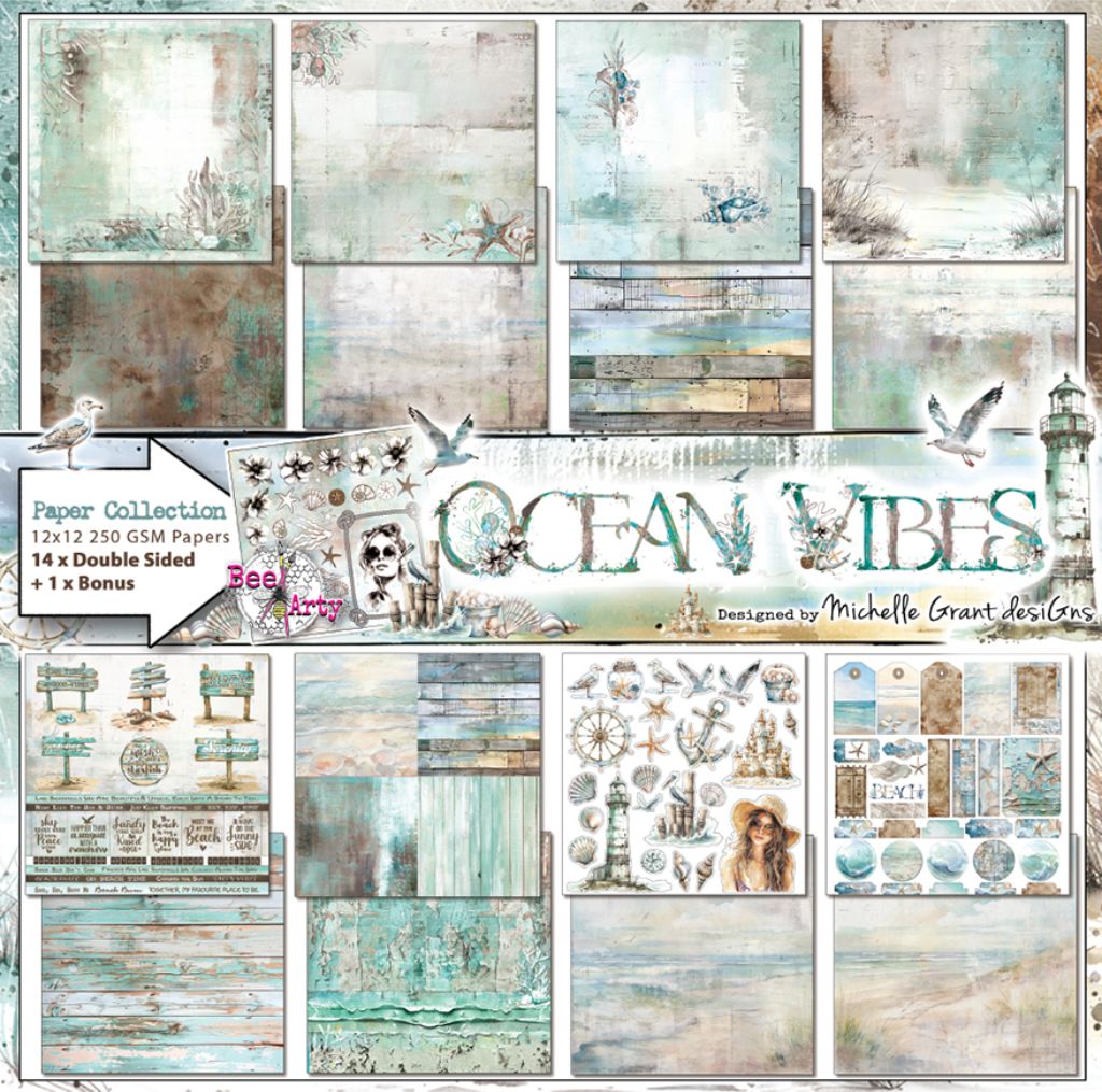 Bee Arty Ocean Vibes Paper Collection – 14 Double-Sided 12x12 250gsm Papers