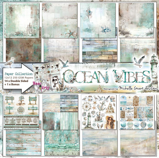 Bee Arty Ocean Vibes Paper Collection – 14 Double-Sided 12x12 250gsm Papers