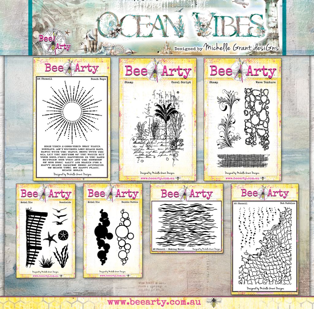 Bee Arty Ocean Vibes Stamps, Stencils and Metal Dies Collection 