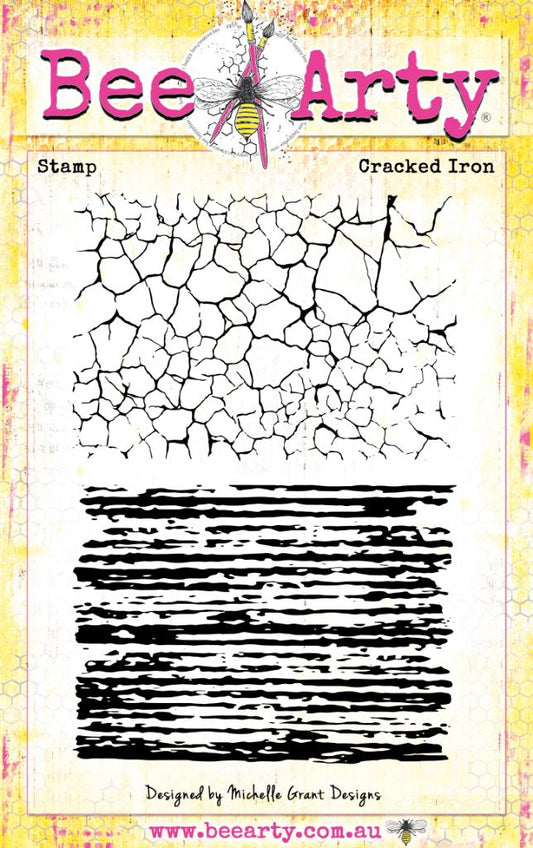 Bee Arty Cracked Iron clear stamp set featuring cracked paint texture pattern and weathered corrugated iron texture from Outback Country Collection