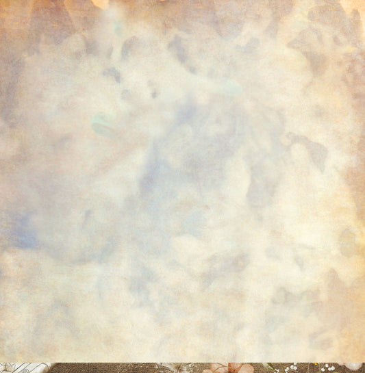 Reverse side of Bee Arty Potions and Posies Flower Potion 12x12 paper showing soft dreamy watercolour sky with billowing clouds in pale blue white and warm cream