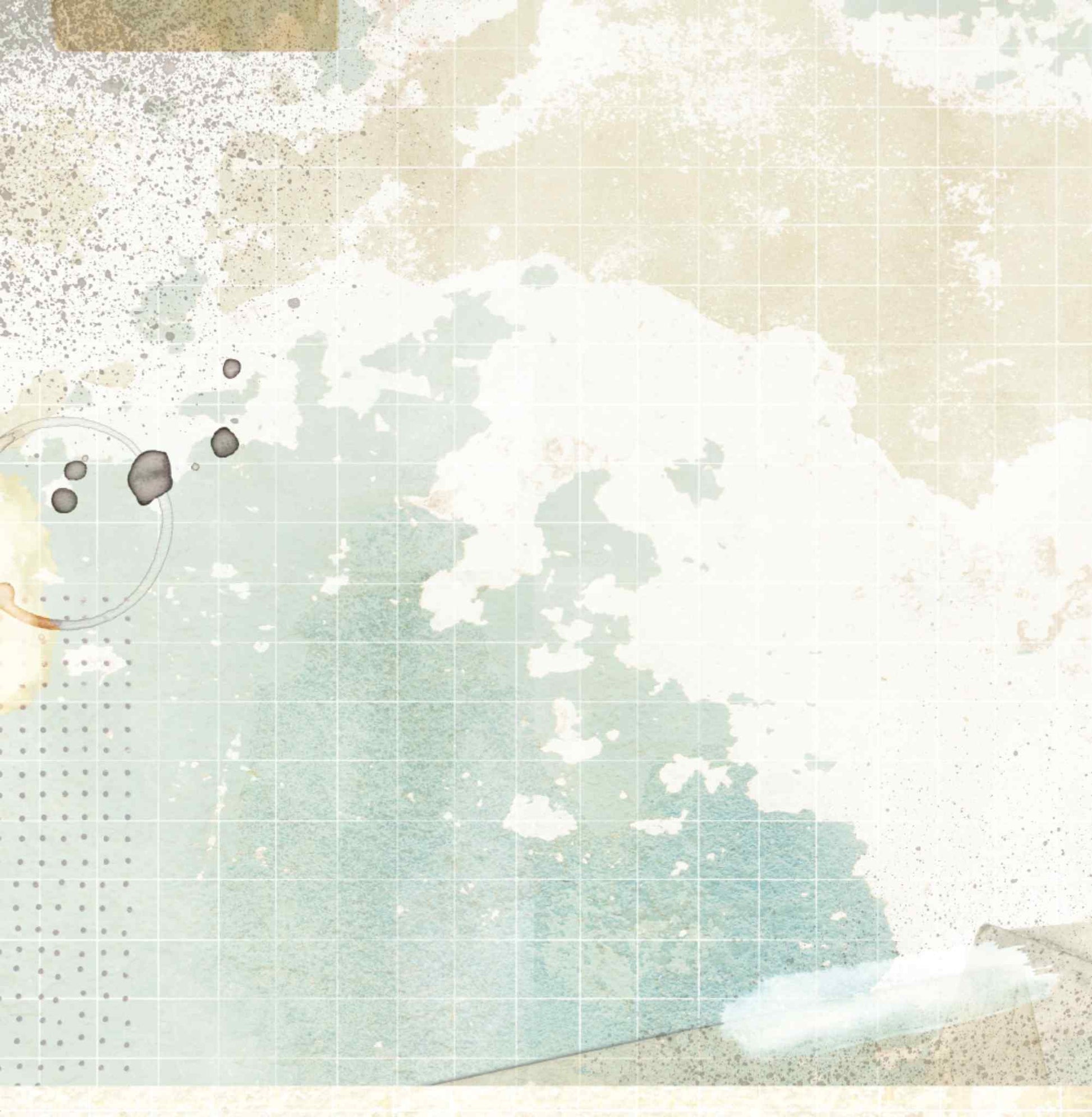 Bee Arty Schoolday Stories Instant Snaps 12x12 scrapbooking paper - reverse side with layered watercolour wash background in sage, cream and dusty blue with subtle grid overlay