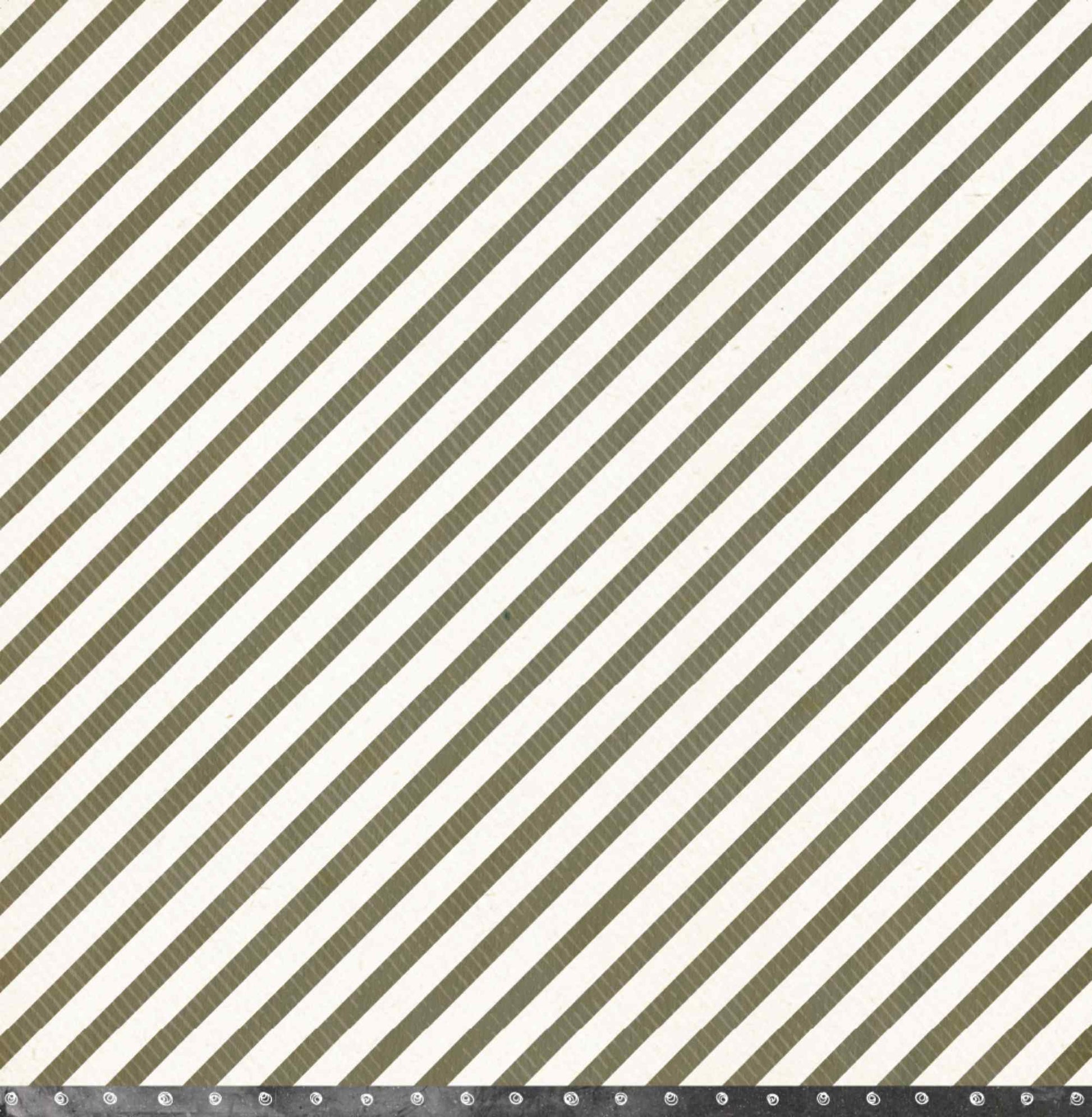 Bee Arty Schoolday Stories Study Break 12x12 scrapbooking paper - reverse side showing classic diagonal stripe pattern in olive and white