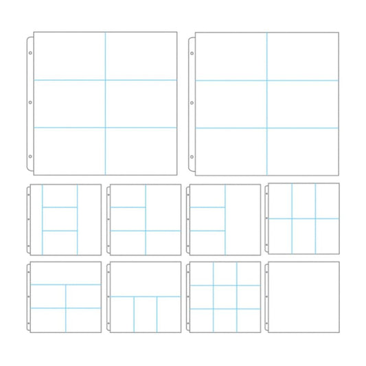 Set of Scrapbook album pocket pages with different configurations. 