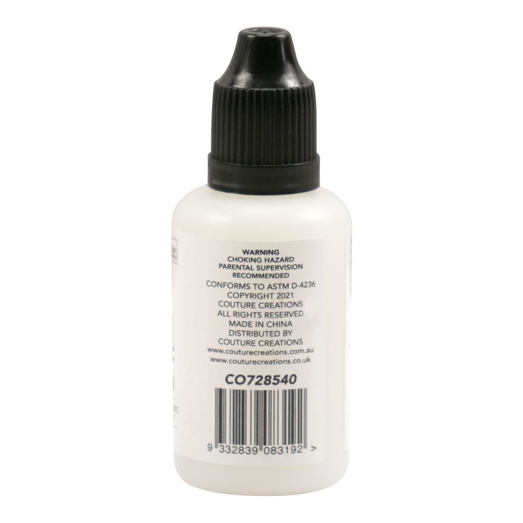 Couture Creations 3D Crystal Accents 30ml bottle back label showing product information and safety warnings