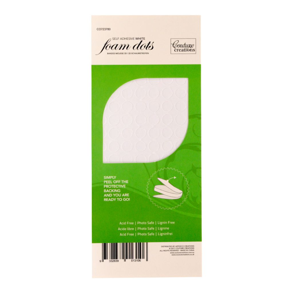 Couture Creations self-adhesive white 3D foam dots for adding dimension to card making and scrapbooking projects