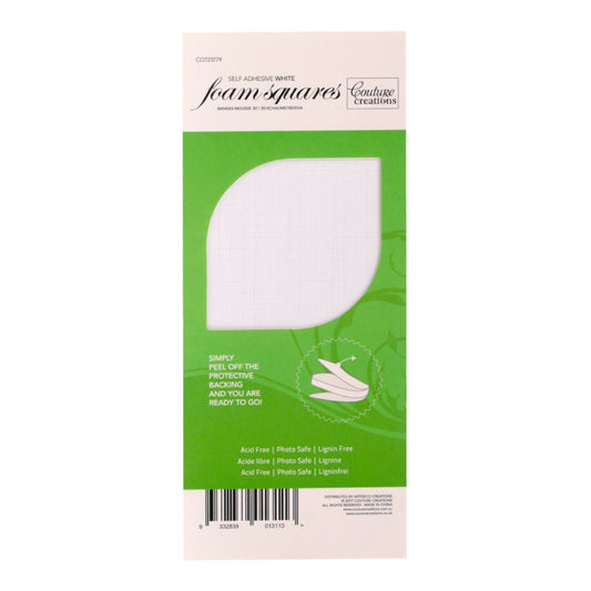 Packaging of adhesive foam squares with a green and white design on a white background