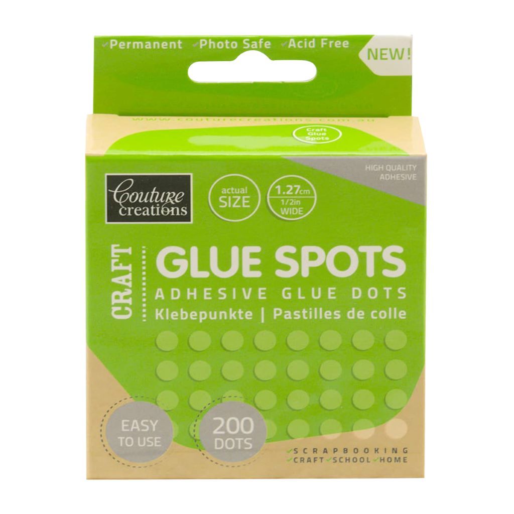 Box of Couture Creations craft glue spots with green and beige design