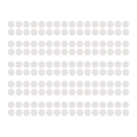 Grid of white circular hook and loop spots on a white background