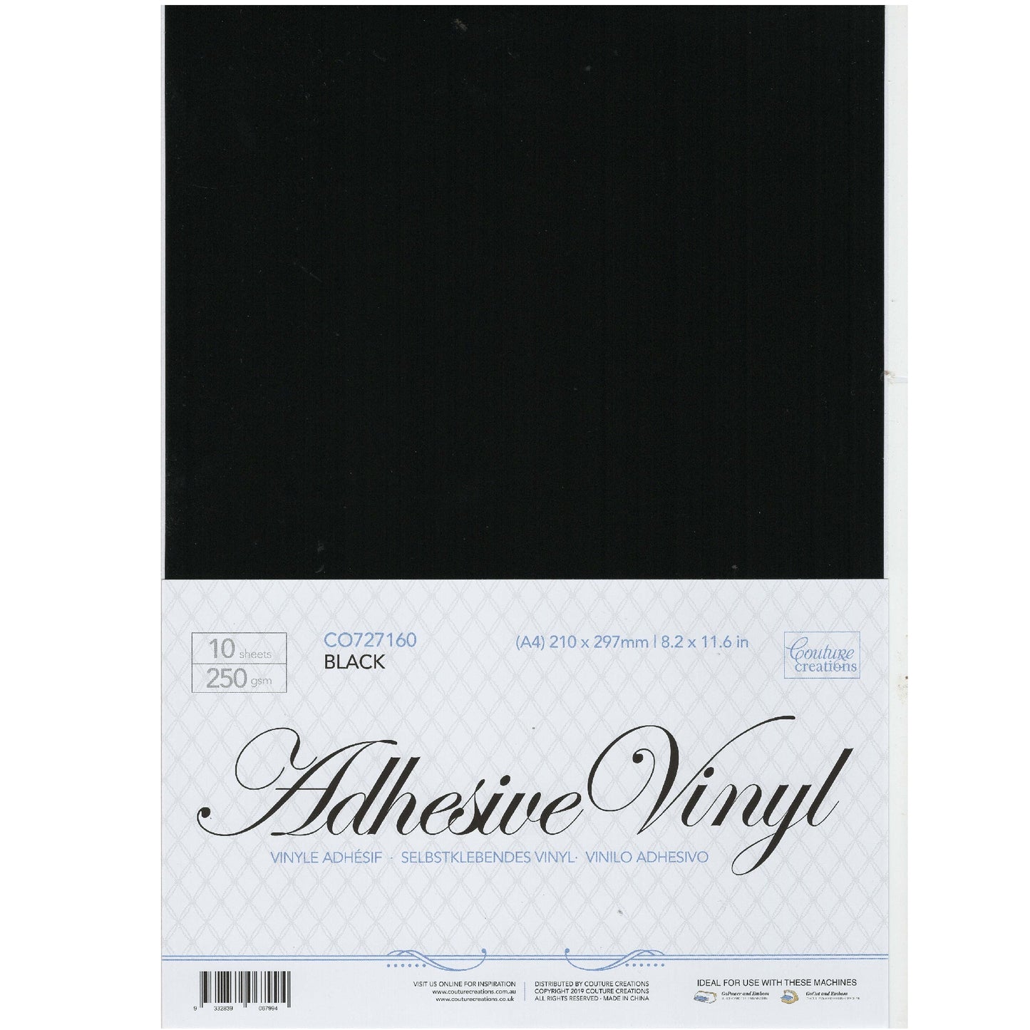 Couture Creations Adhesive Vinyl Black A4 250gsm 10 sheets — front packaging