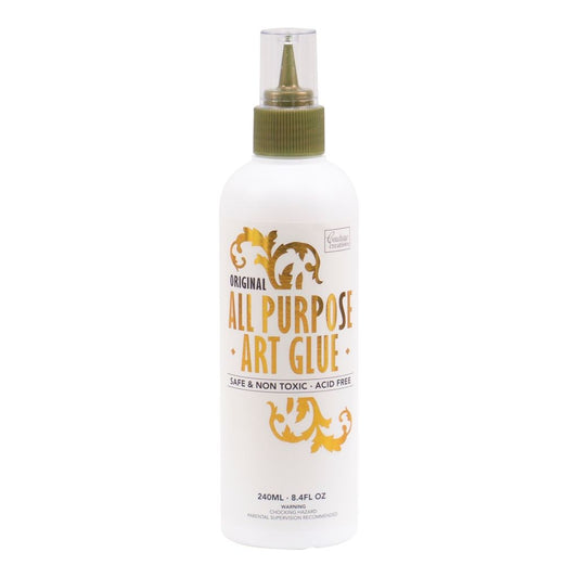 240ml Bottle of all-purpose art glue with gold text on a white background