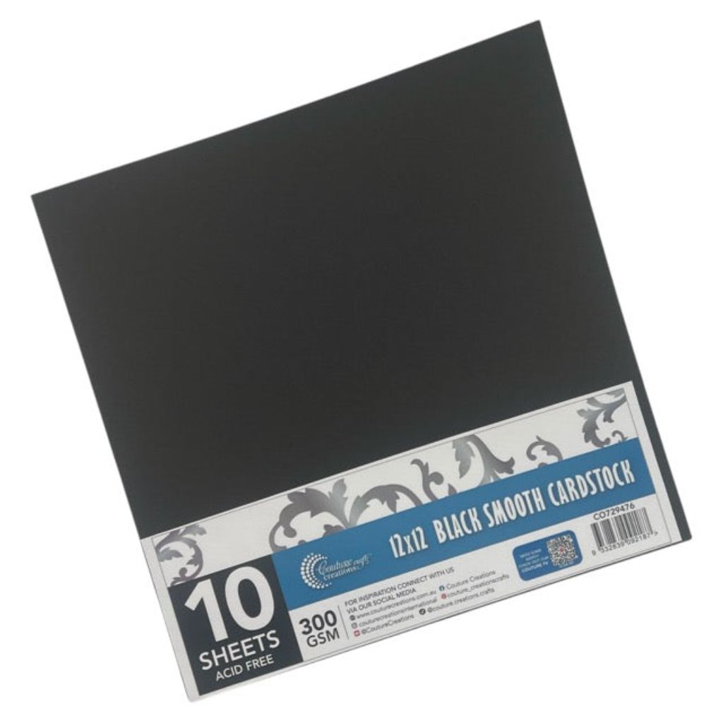 Pack of black smooth 300gsm cardstock with a label on a white background