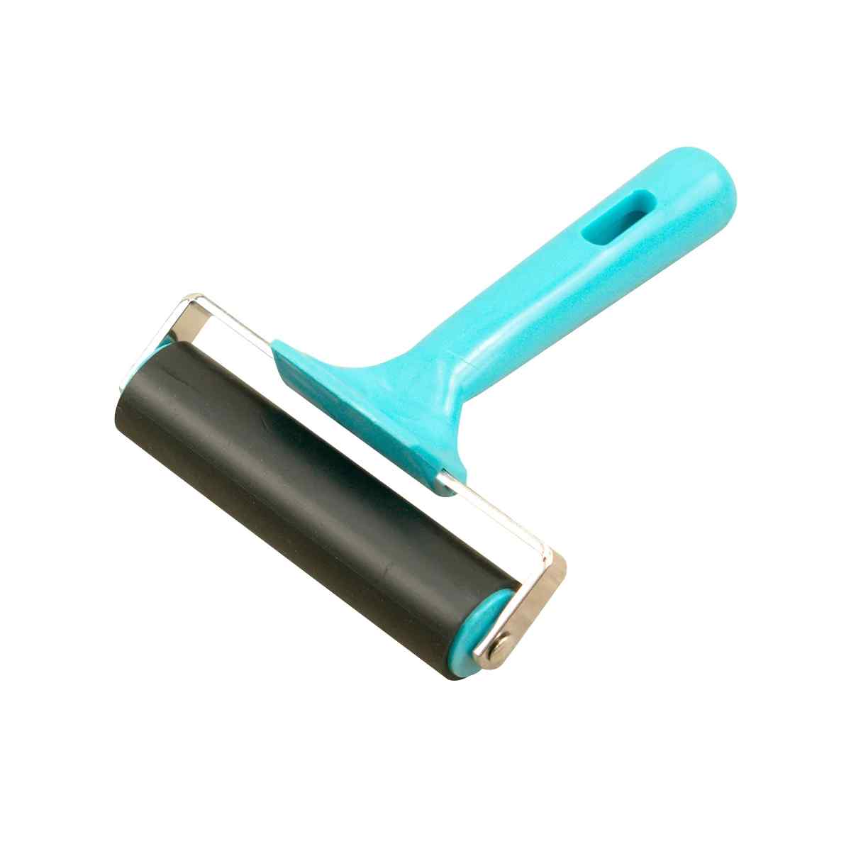 Couture Creations 100mm brayer with black rubber roller and turquoise handle on a white background 