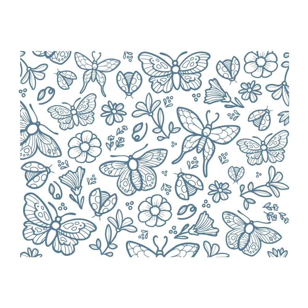 Close-up of the Fluttering Background photopolymer stamp showing butterflies, flowers, leaves and delicate garden motifs