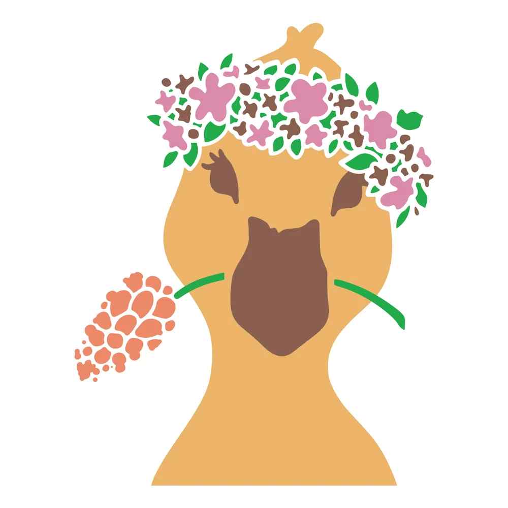 Finished layered Floral Duckling stencil design showing a yellow duckling with a brown chest, leafy details and a colourful crown of pink, green, orange and brown flowers
