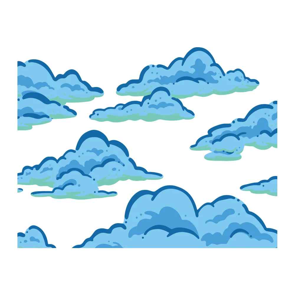 Layered blue cloud shapes created with the Cloudy Sky stencil set, showing several shades of blue and green across the cloud layers
