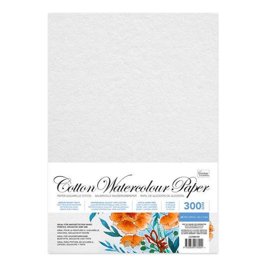 Cotton watercolour paper pack with floral design on a white background. 300gsm, A4. 