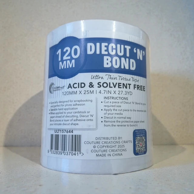 Couture Creations Diecut N Bond 120mm ultra thin tissue tape roll - front view showing full label 