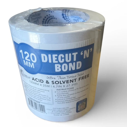 Couture Creations Diecut N Bond 120mm ultra thin tissue tape roll - side view showing label