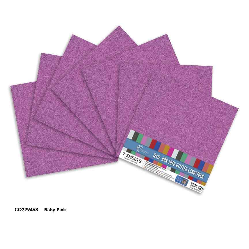 Couture Creations Baby Pink 12x12 glitter cardstock sheets displayed with product packaging