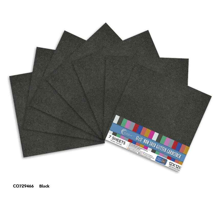 Couture Creations Black 12x12 glitter cardstock sheets displayed with product packaging