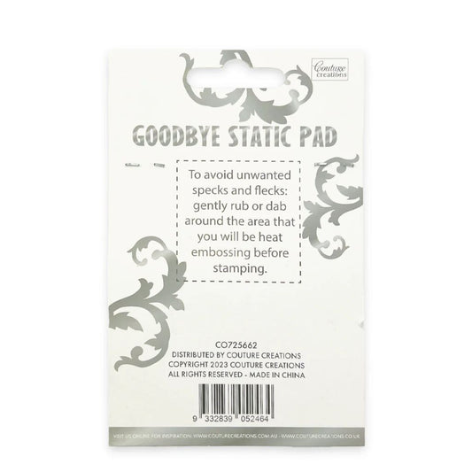 Goodbye Static Pad packaging with decorative elements on a white background