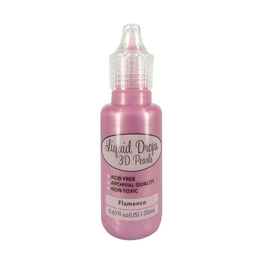 Bottle of Flamenco Pink Liquid Drops 3D Pearls on a white background. 