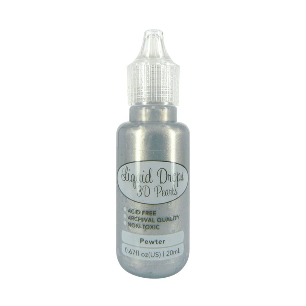 Bottle of Liquid Drops 3D Pearls in pewter color on a white background