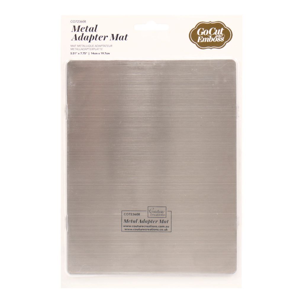 Metal adapter mat packaging with 'GoCut Emboss' branding on a white background