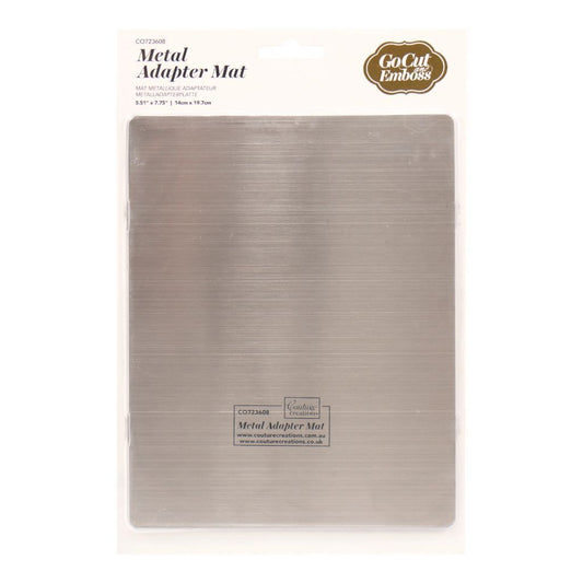 Metal adapter mat packaging with 'GoCut Emboss' branding on a white background