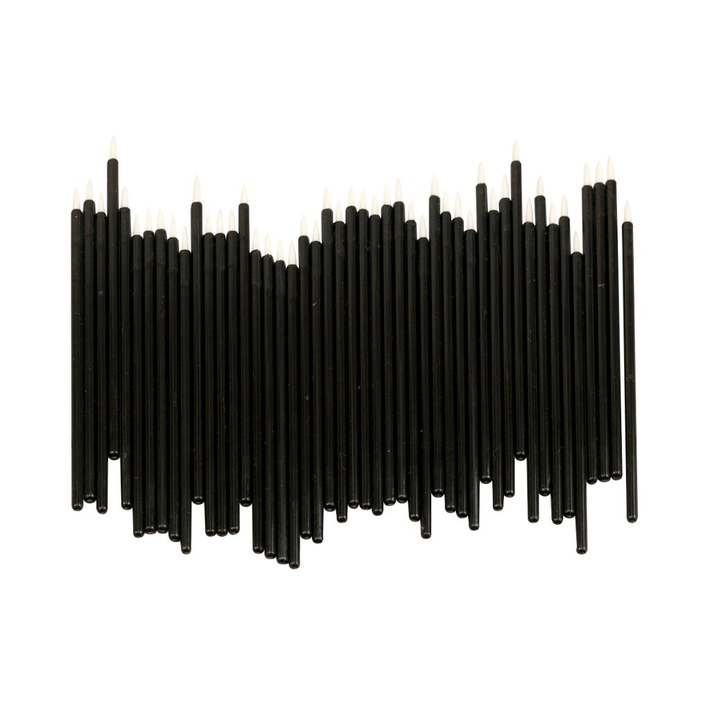 Close-up of 50 black micro blending tips 88mm long showing soft fine precision points for delicate colour blending