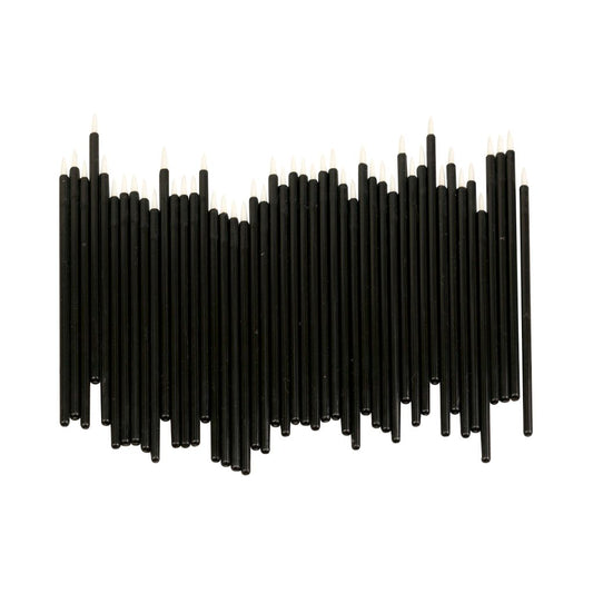 Close-up of 50 black micro blending tips 88mm long showing soft fine precision points for delicate colour blending