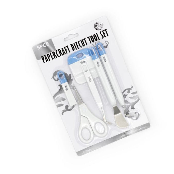Packaged papercraft die-cut tool set on a white background