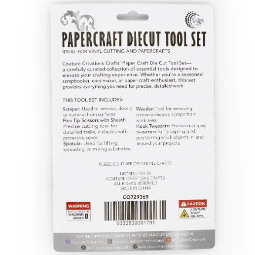 Papercraft diecut tool set packaging on a white background