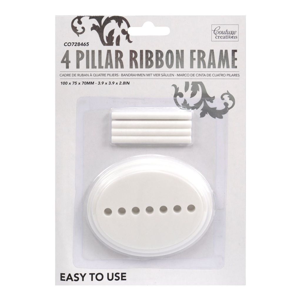 Couture Creations 4 pillar ribbon frame bow maker in retail packaging showing product and easy to use label