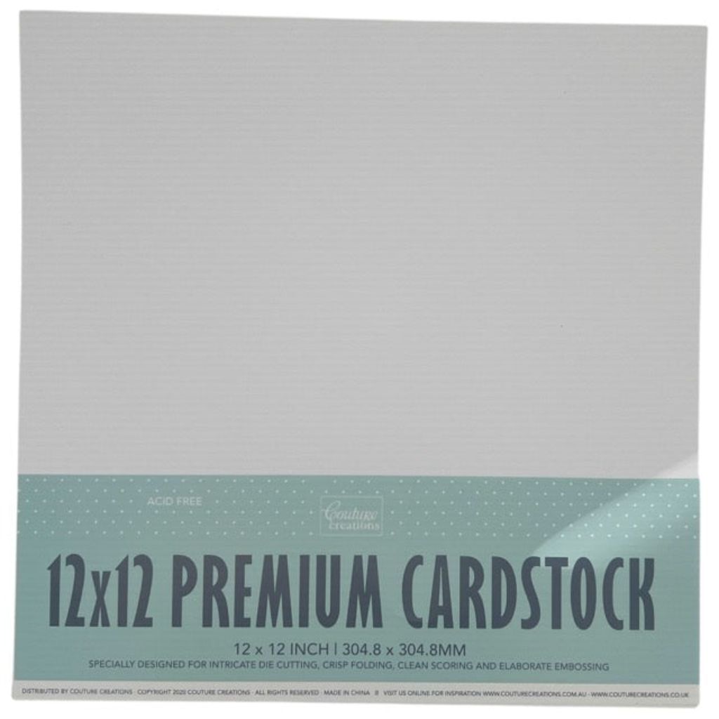12x12 premium white 216gsm cardstock paper with a green label on a white background