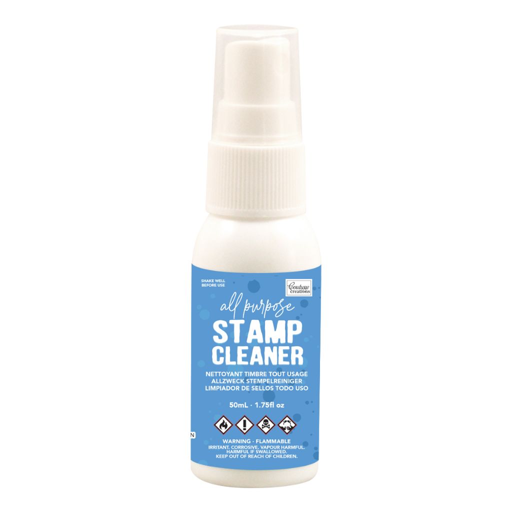 All-purpose stamp cleaner bottle with blue label on a white background