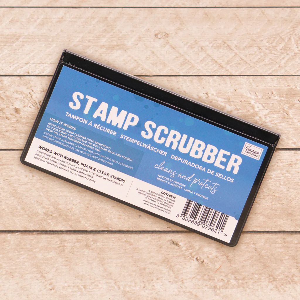 Stamp scrubber on a wooden surface