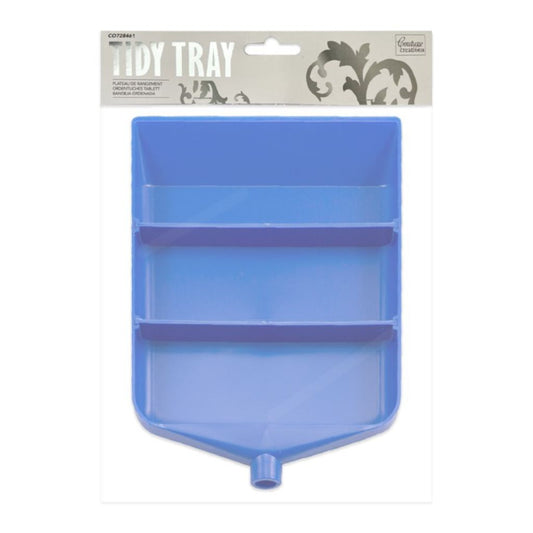 Blue plastic tidy tray with packaging on a white background