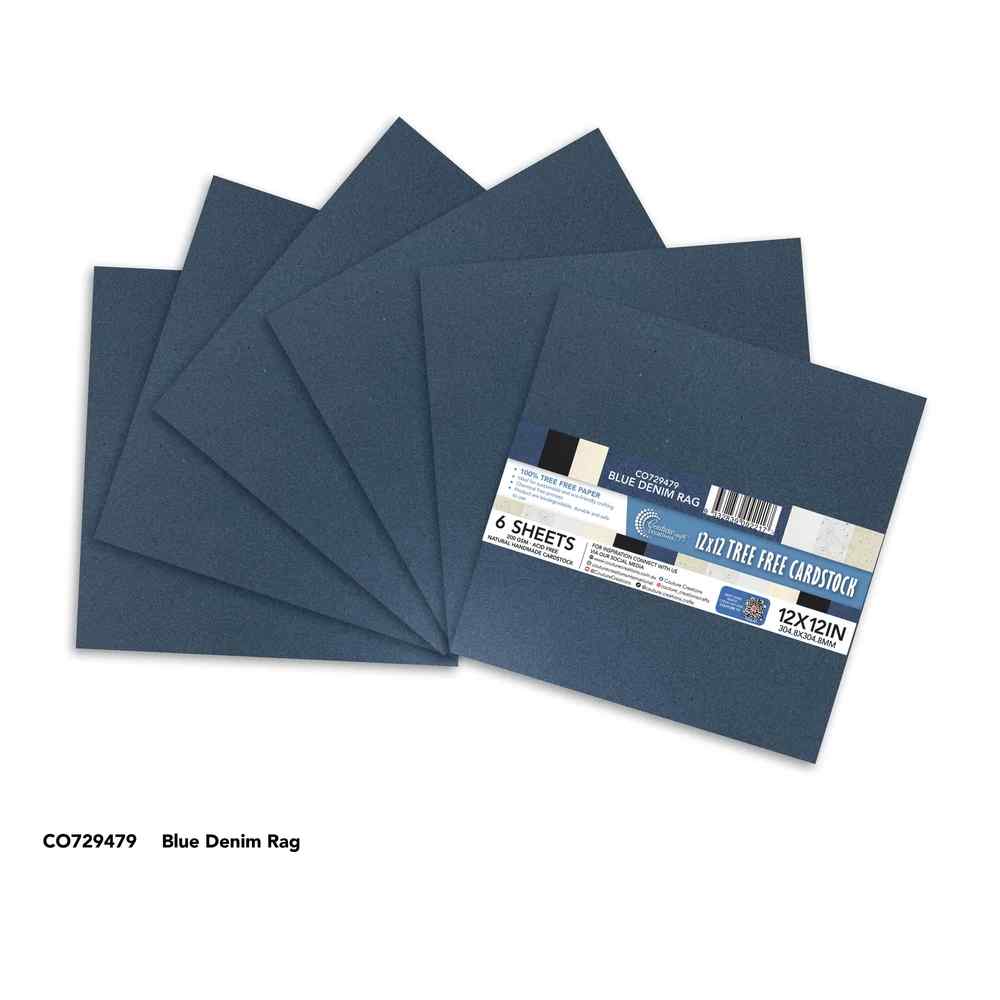 Couture Creations Tree Free Paper 12x12 Blue Denim Rag Natural Handmade Cardstock