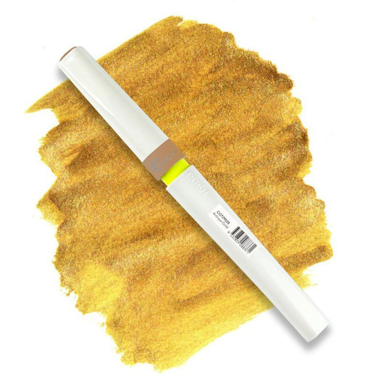 Antique Gold Winkles Glitter Marker with a swatch of the colour in the background. 