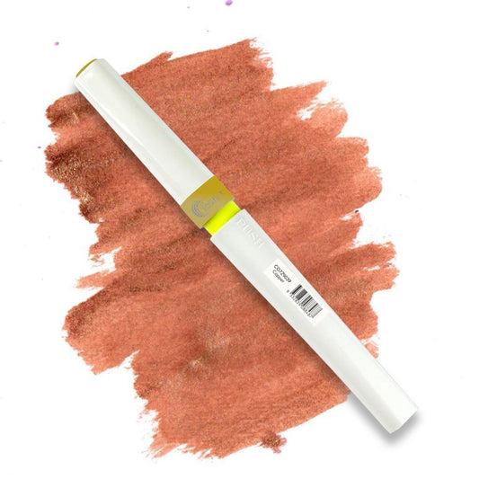 Copper  Winkles Glitter Brush Marker with a swatch of the colour