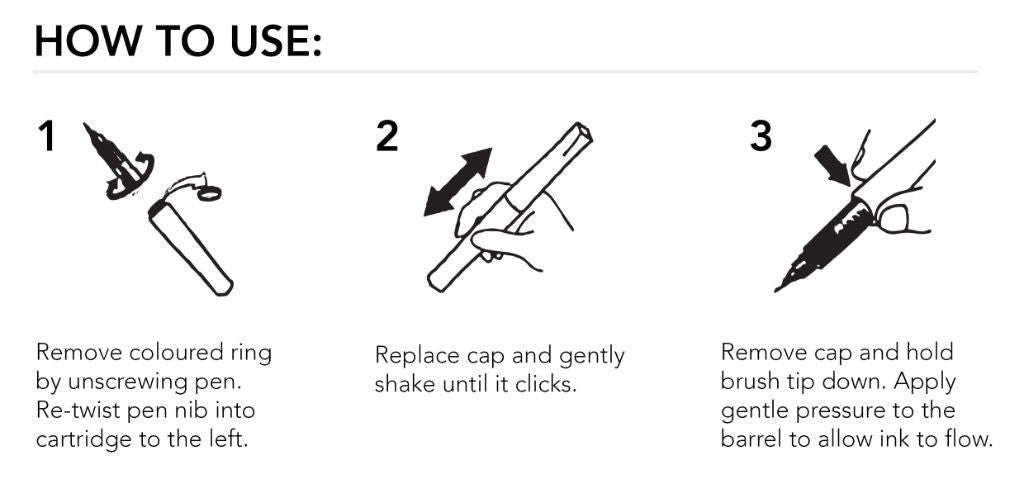 Instructions on how to use Winkles Glitter Brush Markers with illustrations and text.