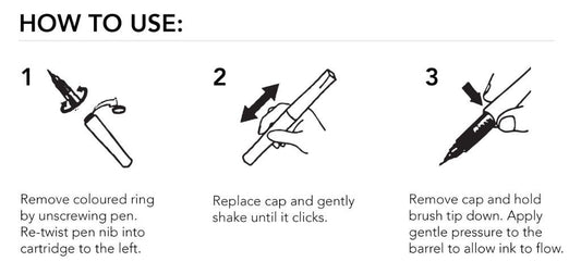 Instructions on how to use Winkles Glitter Brush Markers with illustrations and text.