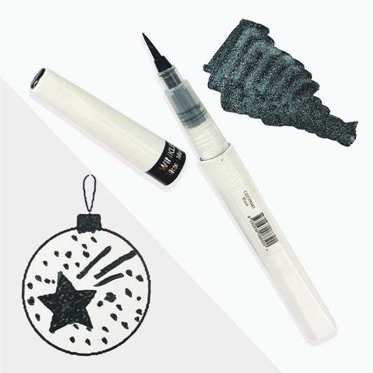 Black  Winkles Glitter Brush Marker with a swatch of the colour