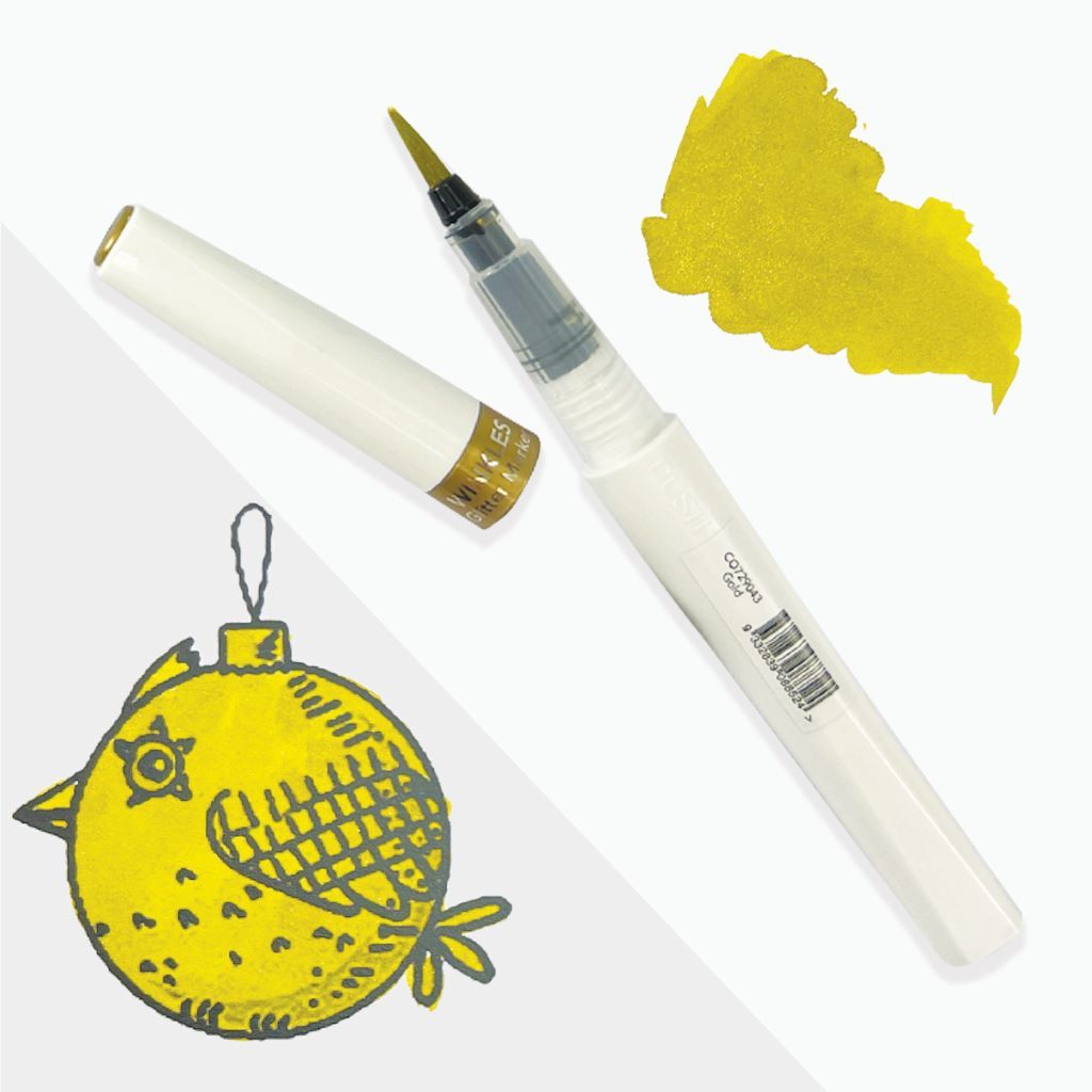 Gold Winkles Glitter Brush Marker with a swatch of the colour