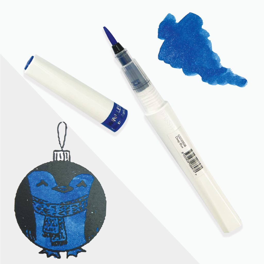 Marine Blue Winkles Glitter Brush Marker with a swatch of the colour