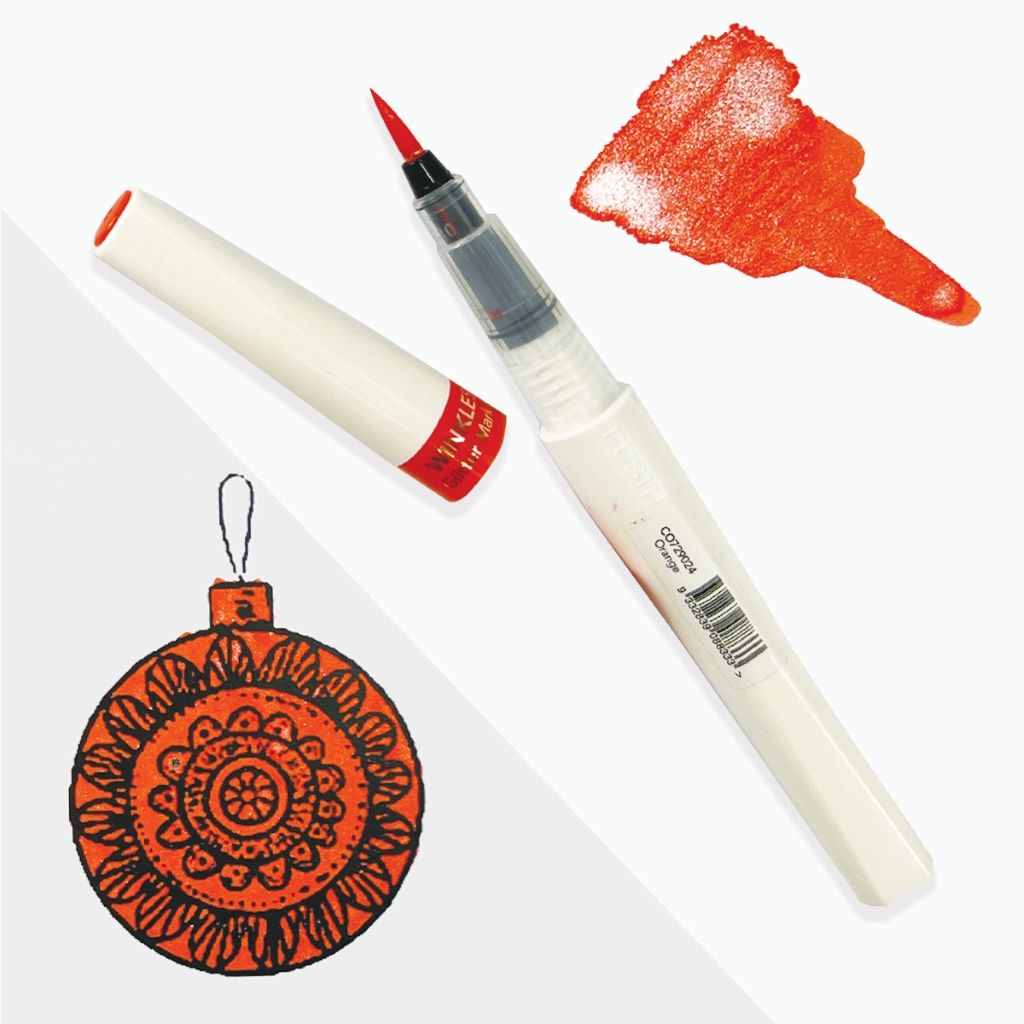 Orange Winkles Glitter Brush Marker with a swatch of the colour