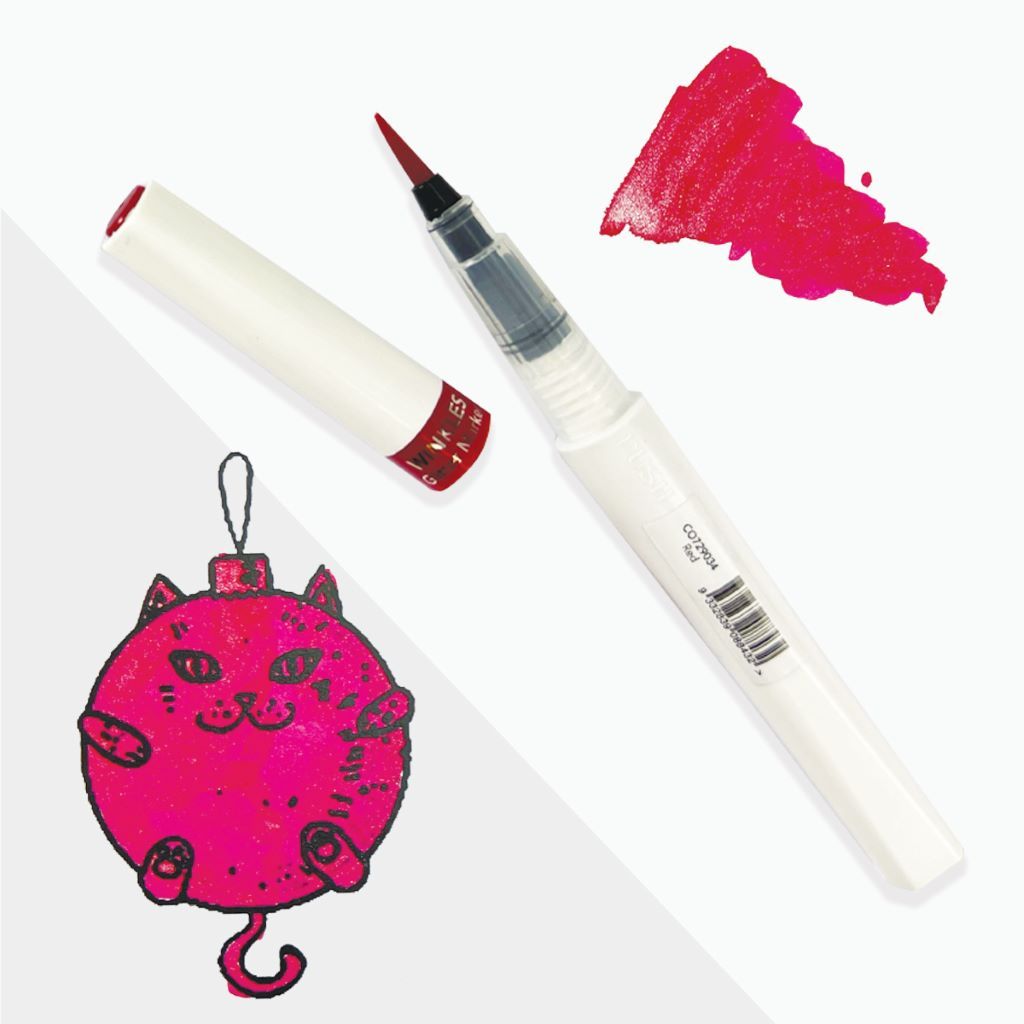Red Winkles Glitter Brush Marker with a swatch of the colour