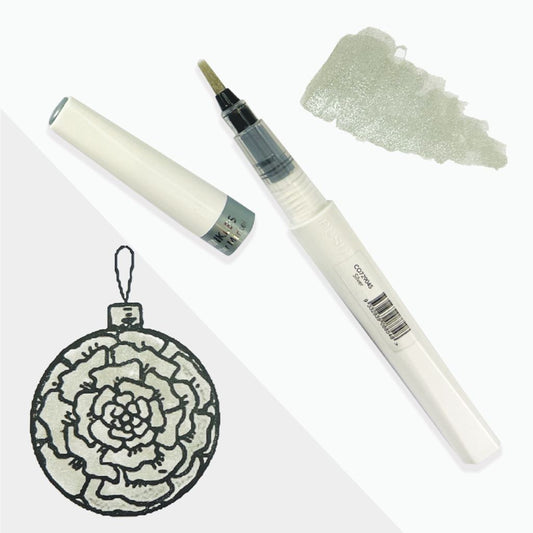 Silver Winkles Glitter Marker pen with a floral design and ink sample on a white background